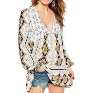 Free People 60's Down by the Bay Tunic Ivory Combo Size XS